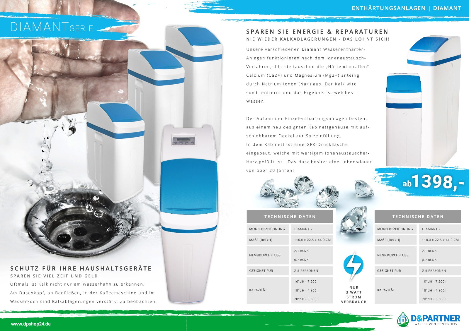 Enthärtungsanlage DIAMANT 2 ▷ 7.200L Power bei 10°dH | Smart Design